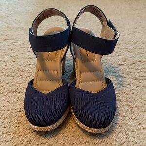 Me Too Navy Blue Wedge Sandals